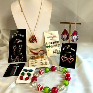 Christmas Jewelry Assorted #1  Necklaces.  Hair Clips. Earrings NWT